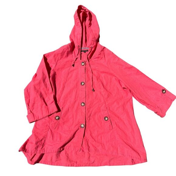 FOR CYNTHIA Pink Linen Blend Hooded Windbreaker Size 1X - Picture 1 of 9